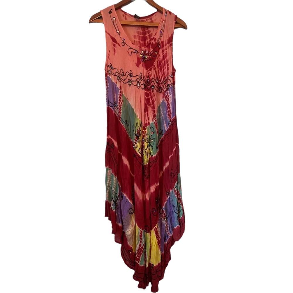 California Breeze Boho Style Colorful Embroidered Sequin Sleeveless Dress